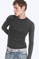 Washed Black - Ribbed Long-Sleeved T-shirt - 0