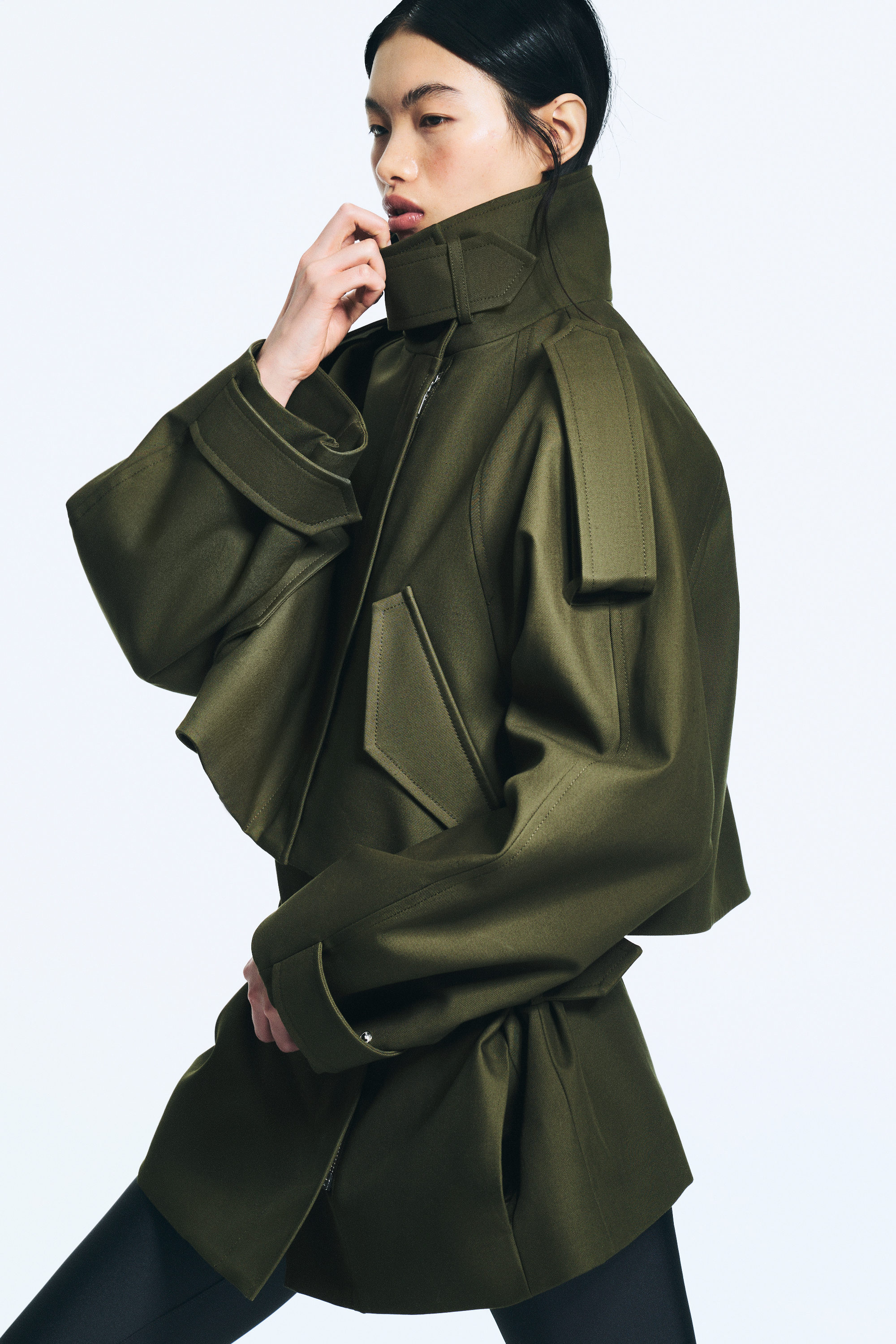 Khaki Green - Layered Technical Trench Coat - 2