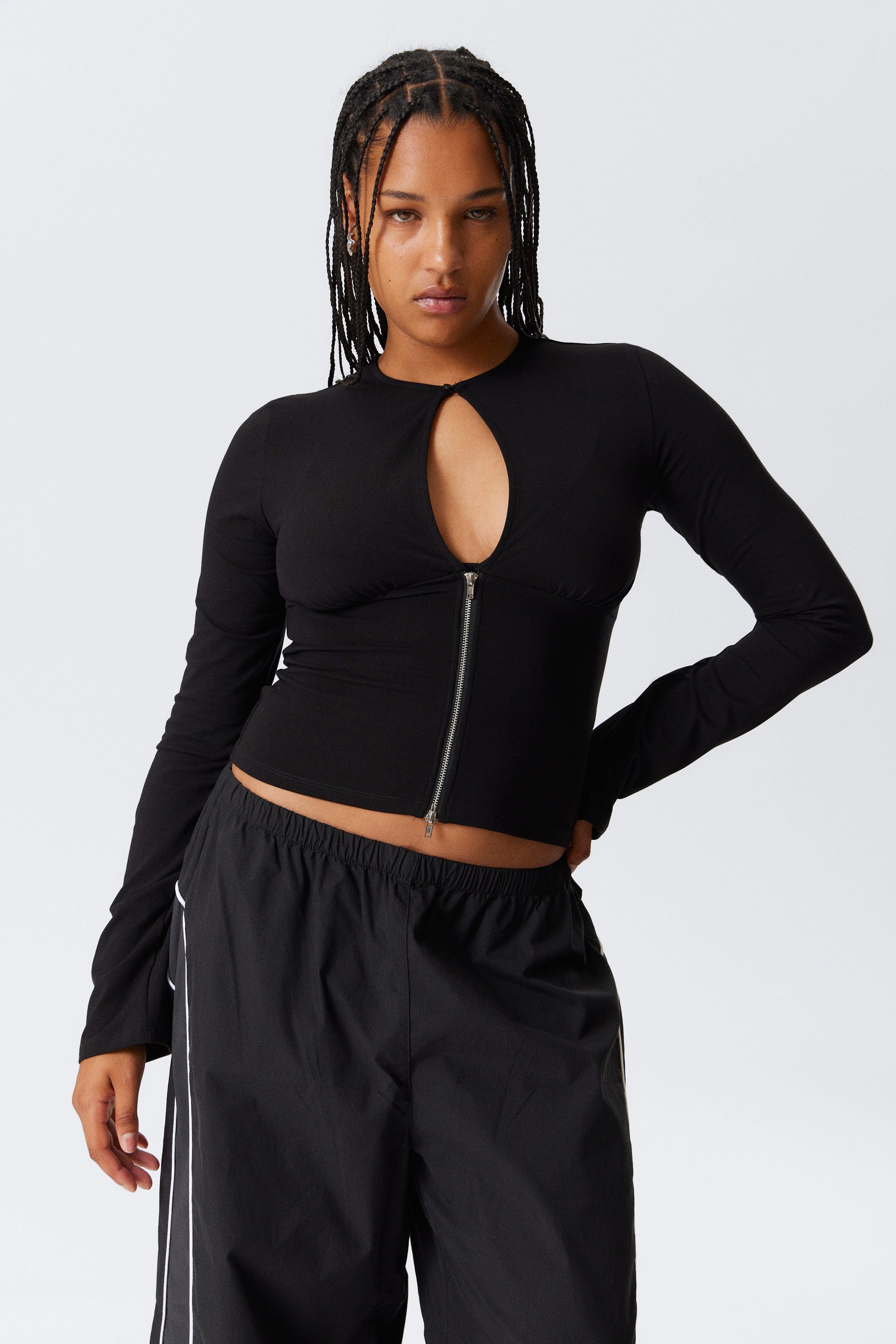 Black - Slim Long-Sleeved Zip Top - 1