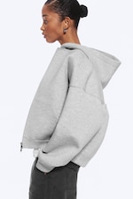 Gris chiné - Sweat à capuche zippé oversize en scuba - 2