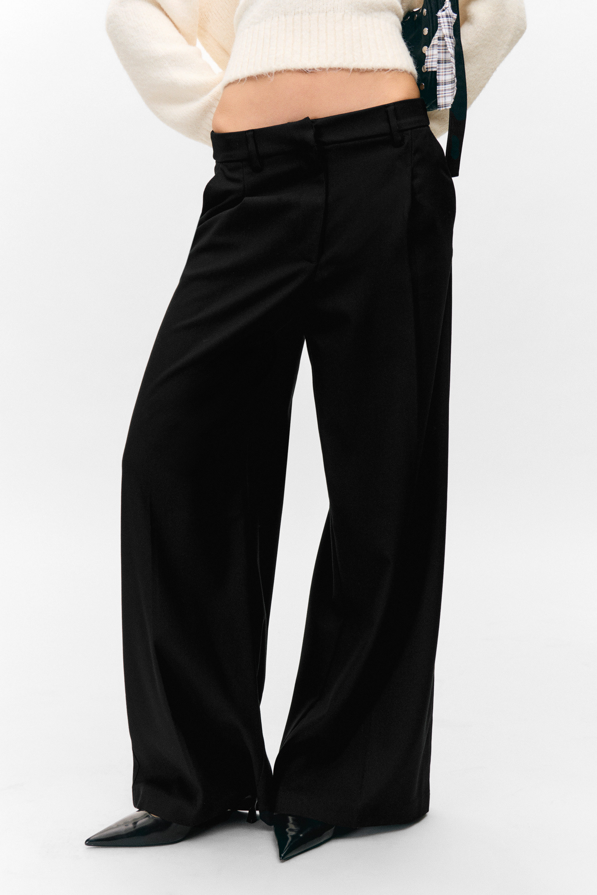 pleated high waist wide leg suiting trousers - Black | Monki WW