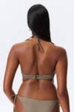 Staubiges Maulwurfsgrau - Gerafftes Neckholder-Bandeau-Bikinioberteil - 3