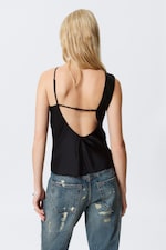 Black - Sleeveless Gathered Top - 2