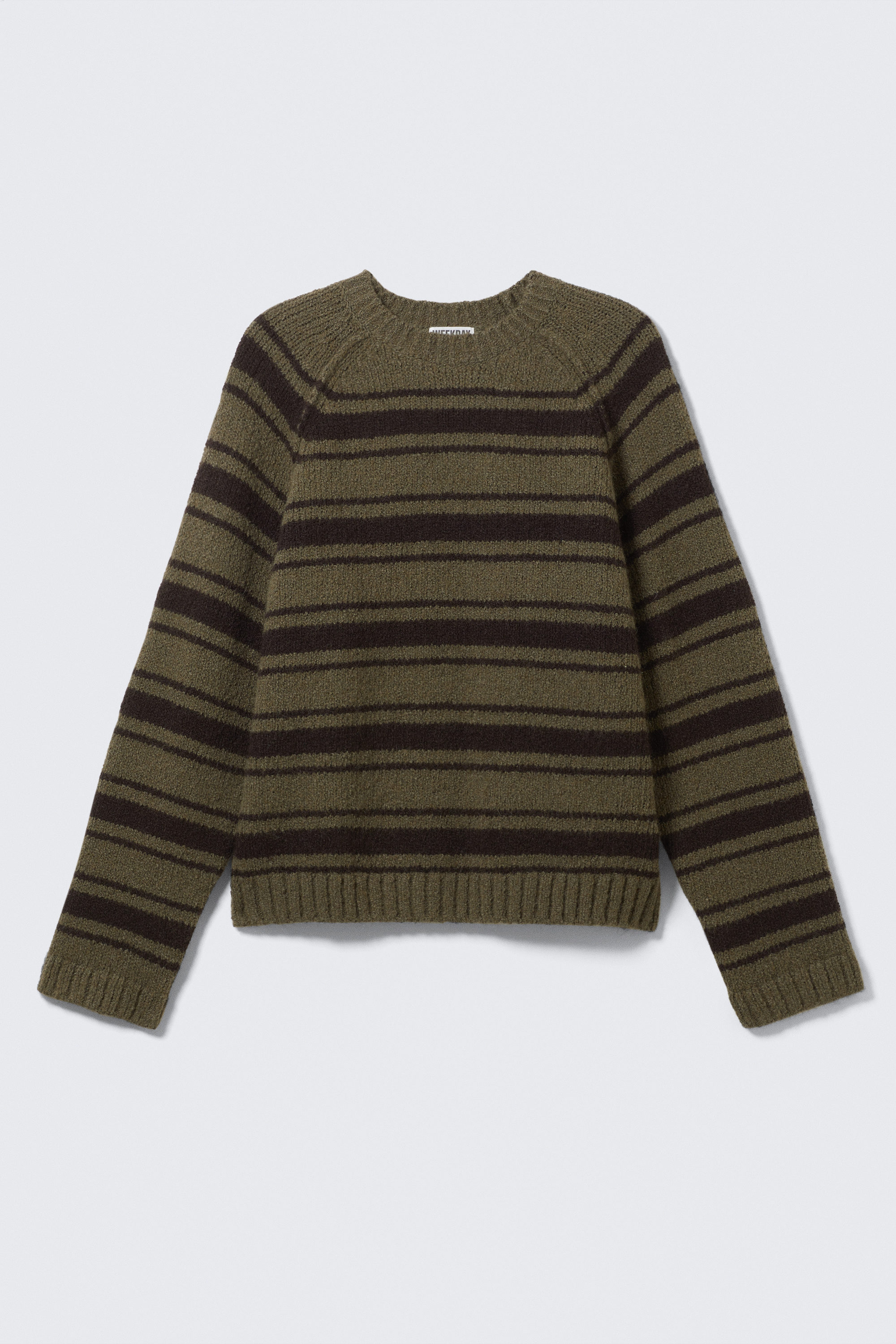Striped Khaki Green - Loose Knitted Raglan Sweater - 4