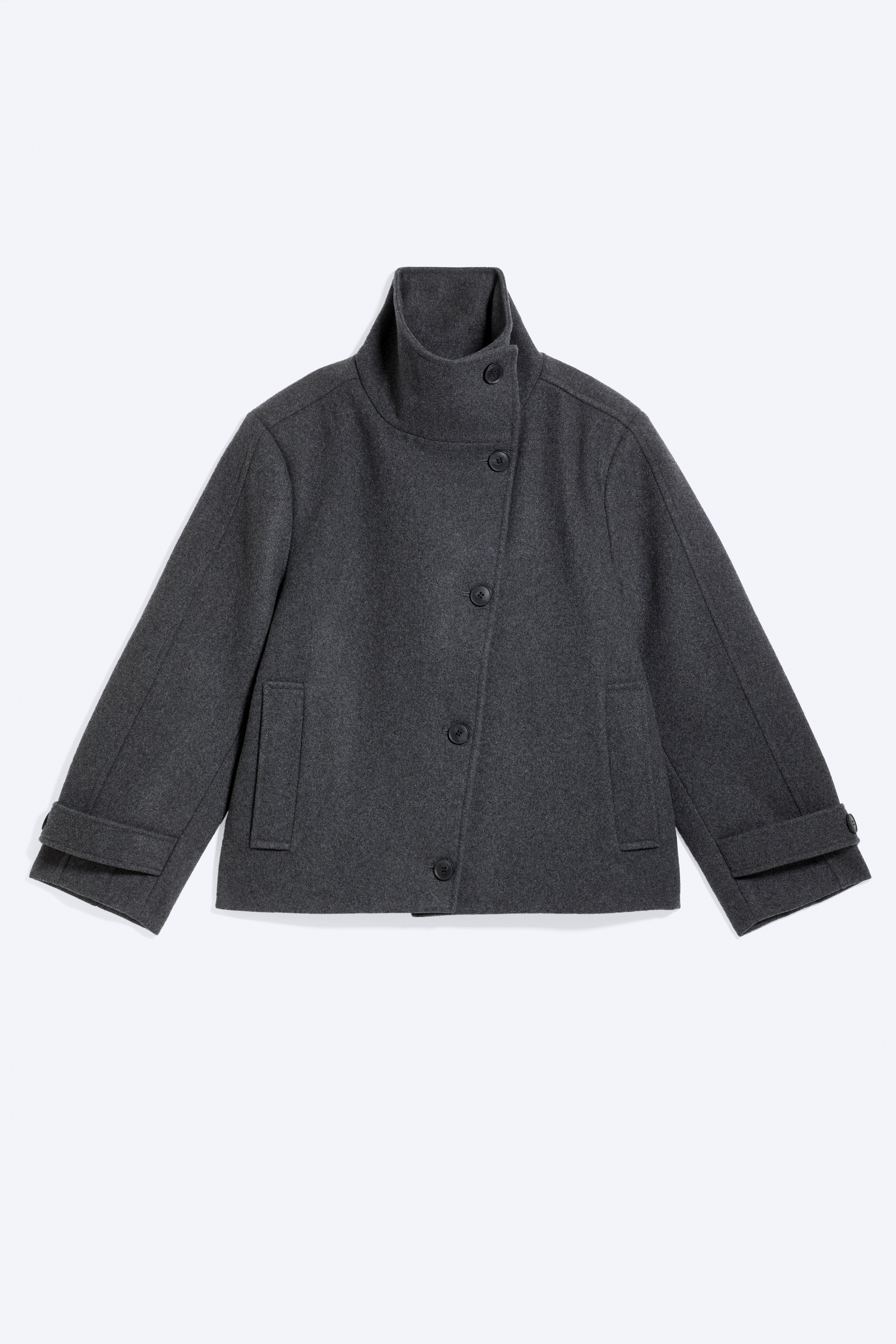 Jacke mit Stehkragen aus Wollmischung - Dunkelgrau meliert