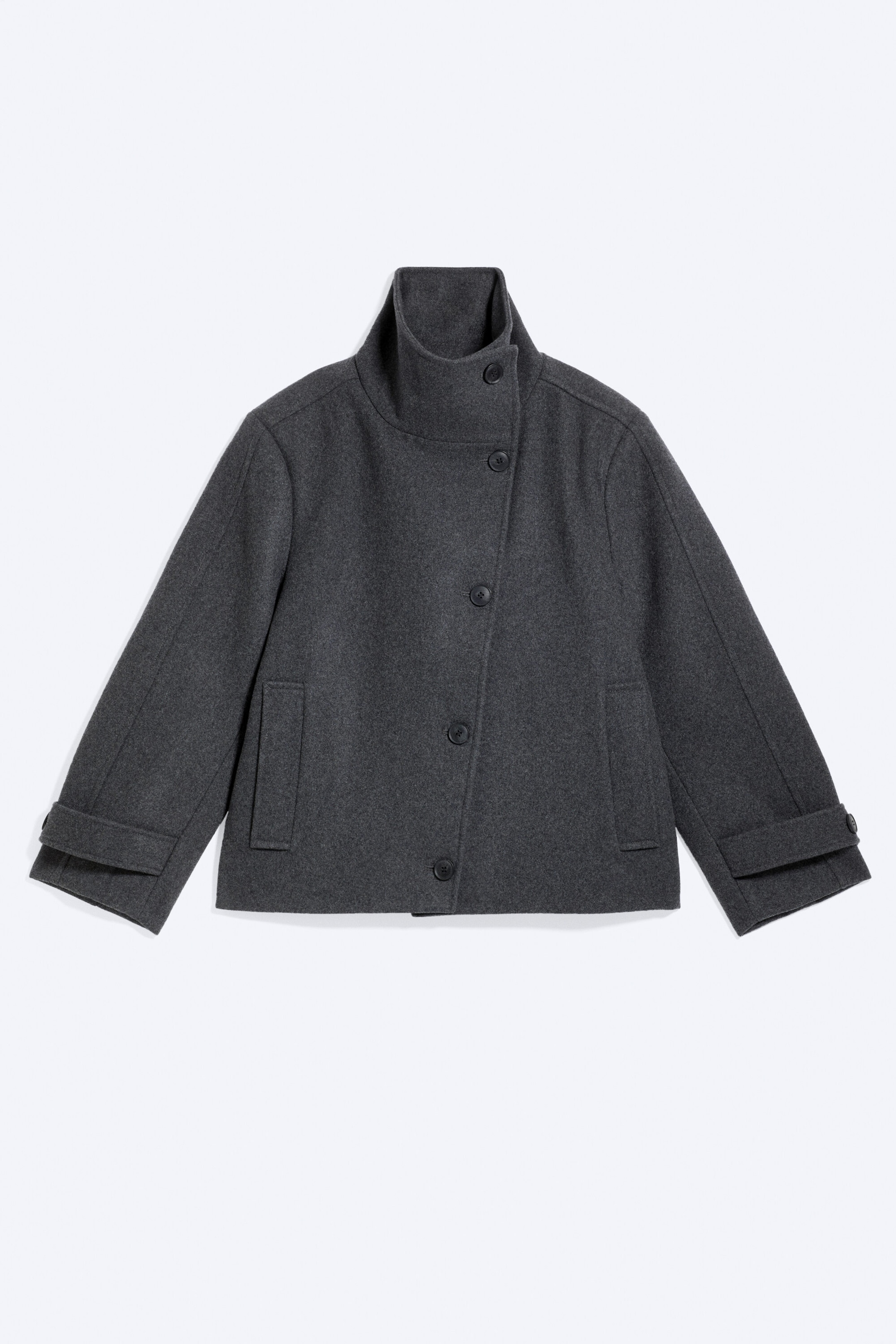 Dark Grey Melange - Funnel collar wool-blend jacket - 6