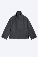 Dark Grey Melange - Funnel collar wool-blend jacket - 6