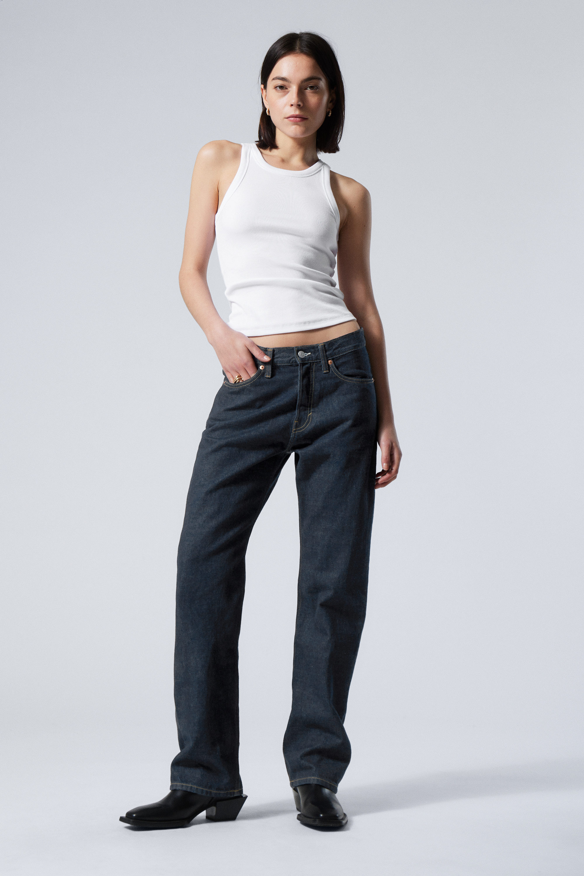 Blue Rinse - Orbit Mid Waist Regular Straight Leg Jeans - 2