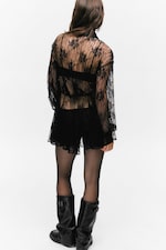 Black - Mini Lace Shirt Dress - 4