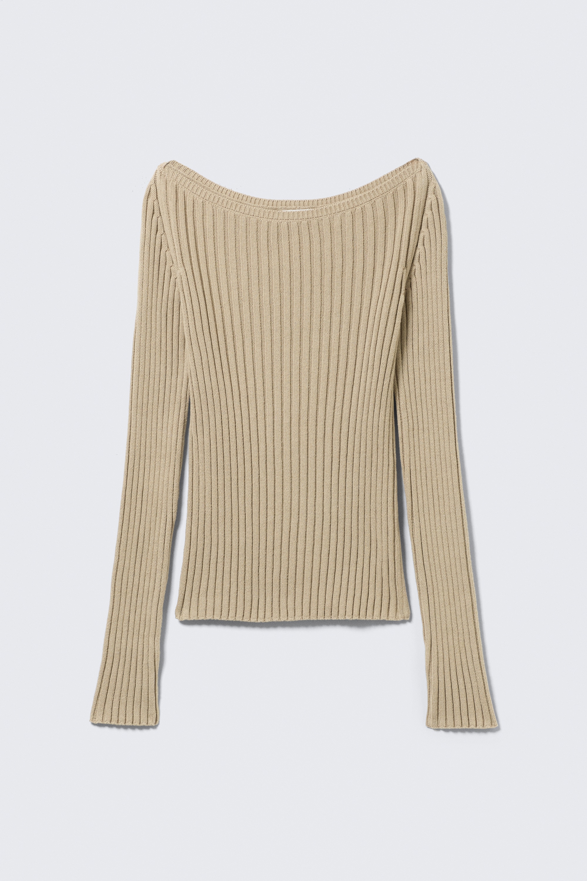 Slim Knitted Boat-Neck Sweater - Beige/Rostbrun