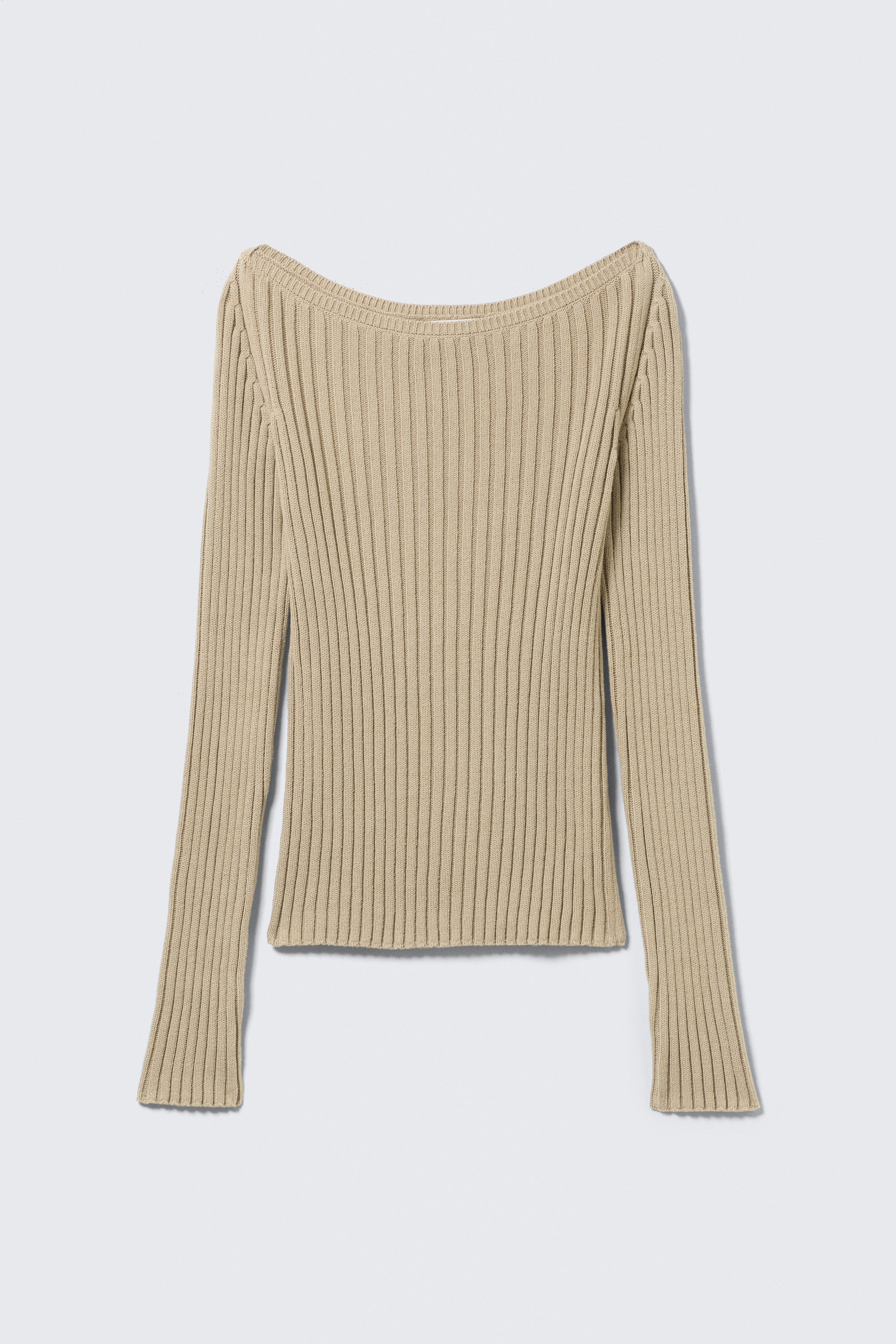 Beige - Slim Knitted Boat-Neck Sweater - 4