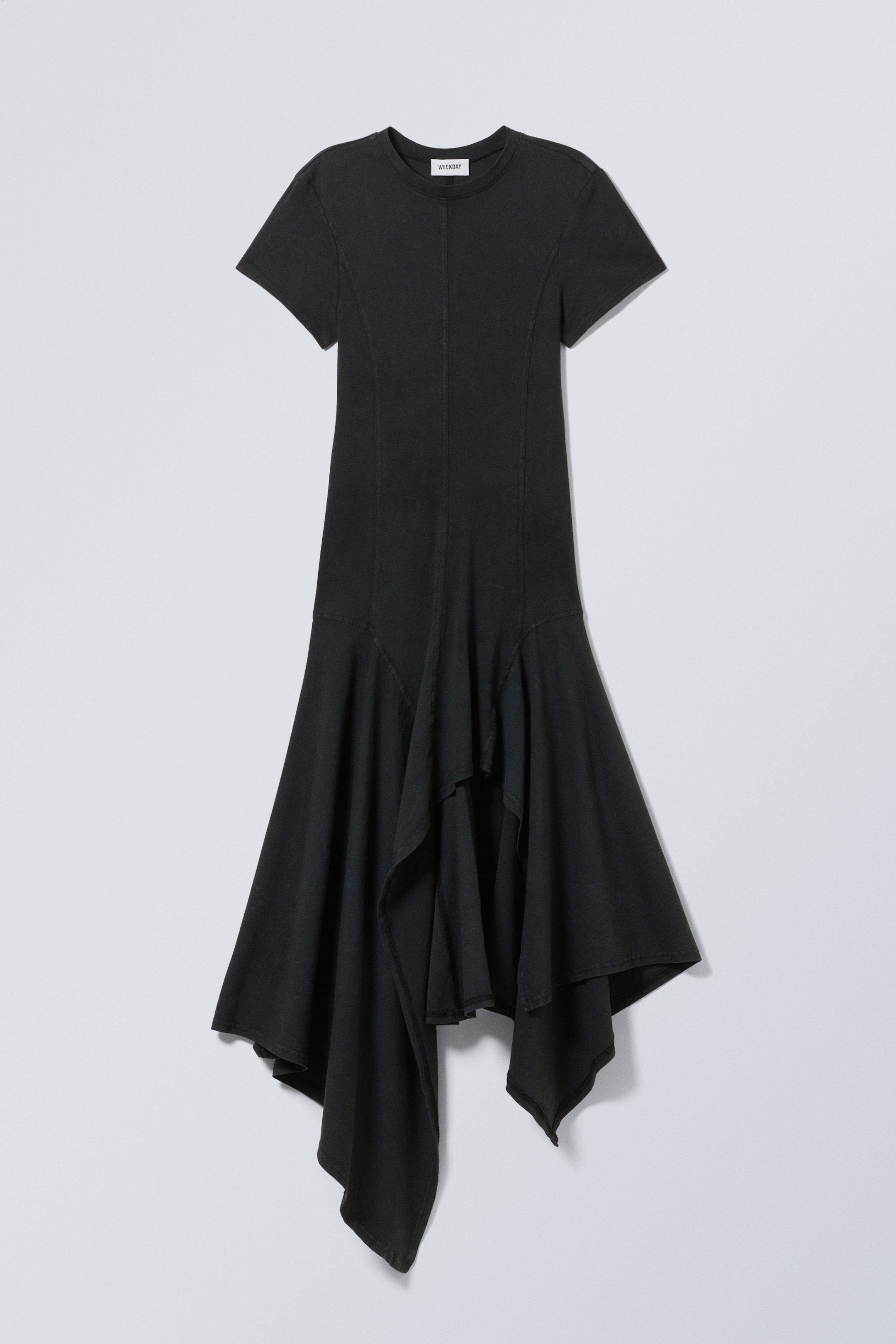 Washed Black - Washed Asymmetric Midi Dress - 0