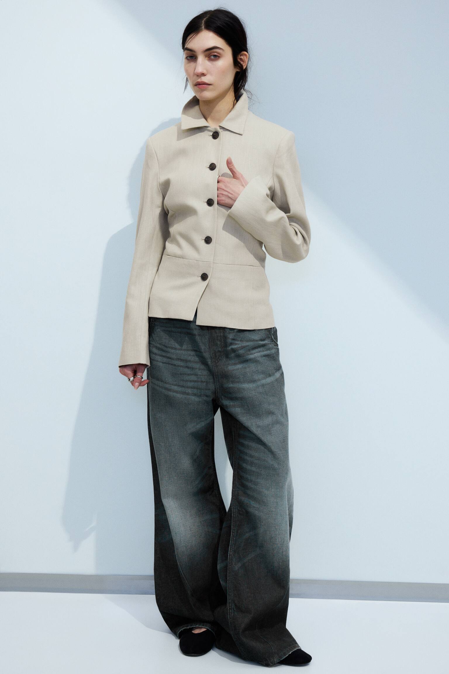 Veste boutonnée ajustée-Taupe cendré - 1