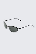 Black - Dark Lenses - Oval Metal Sunglasses - 1