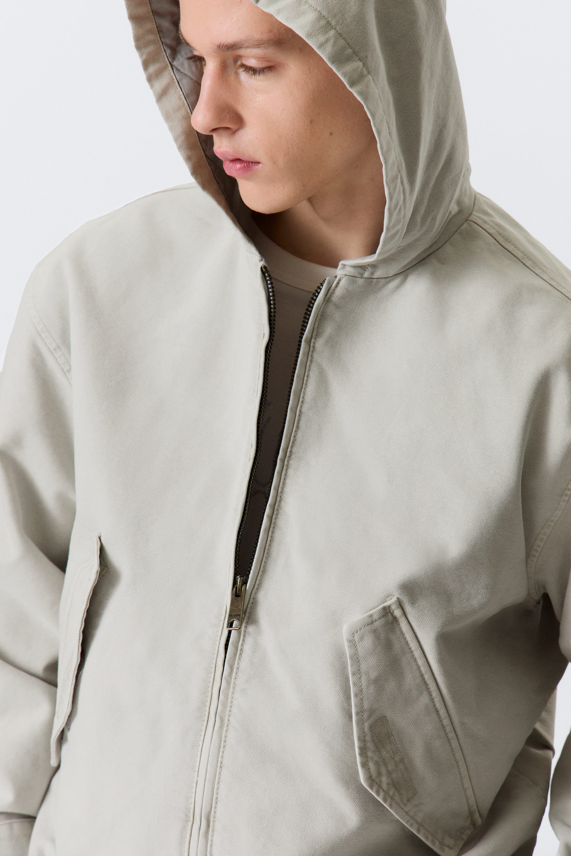 Helles Staubgrau - Locker geschnittene Kapuzenjacke aus Canvas - 4