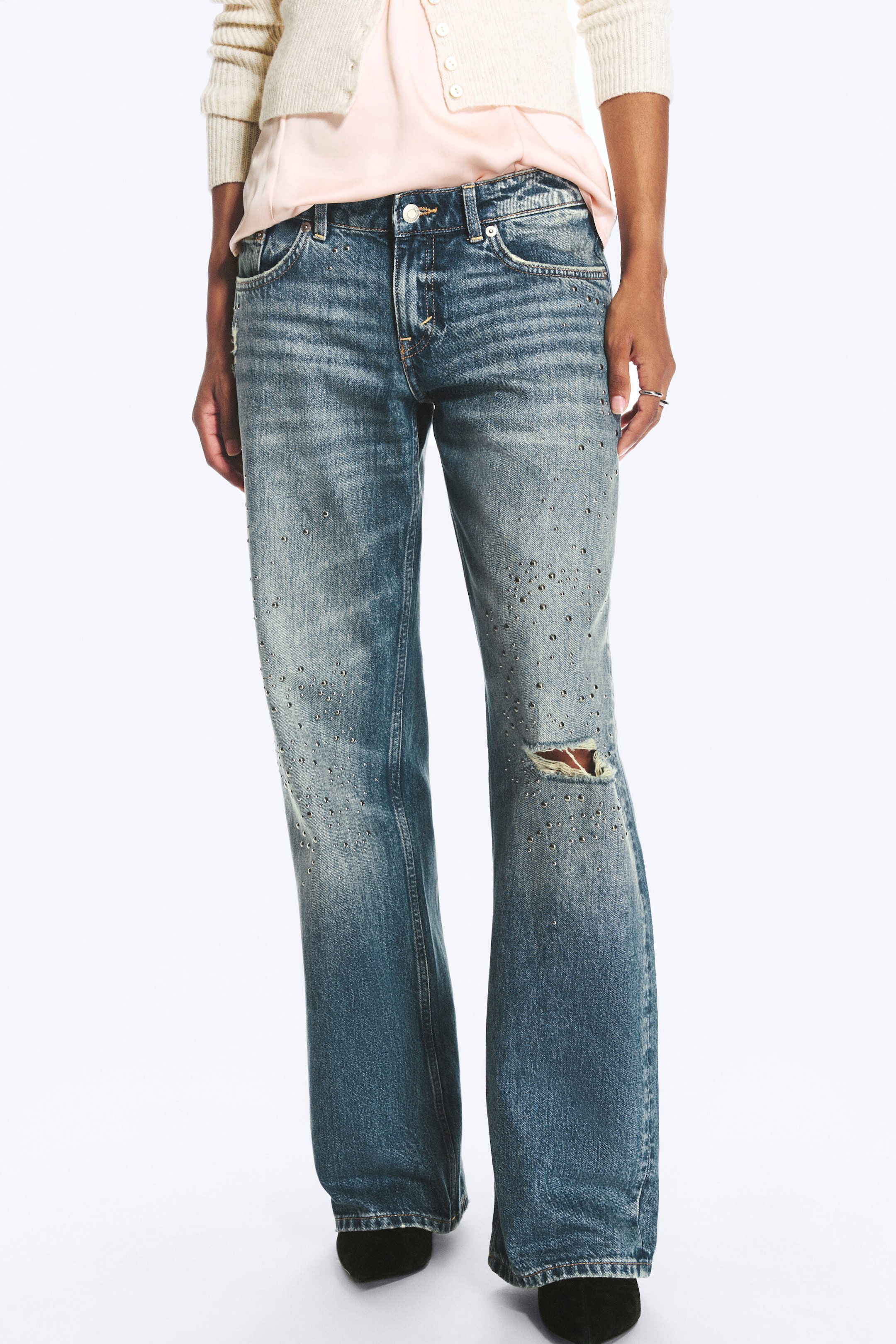 Metal Blue - Mittelblau - IMOO STUDDED LOW WAIST LOOSE WIDE JEANS - 2