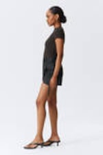 Dark Grey - Satin Wrap Mini Skirt - 2