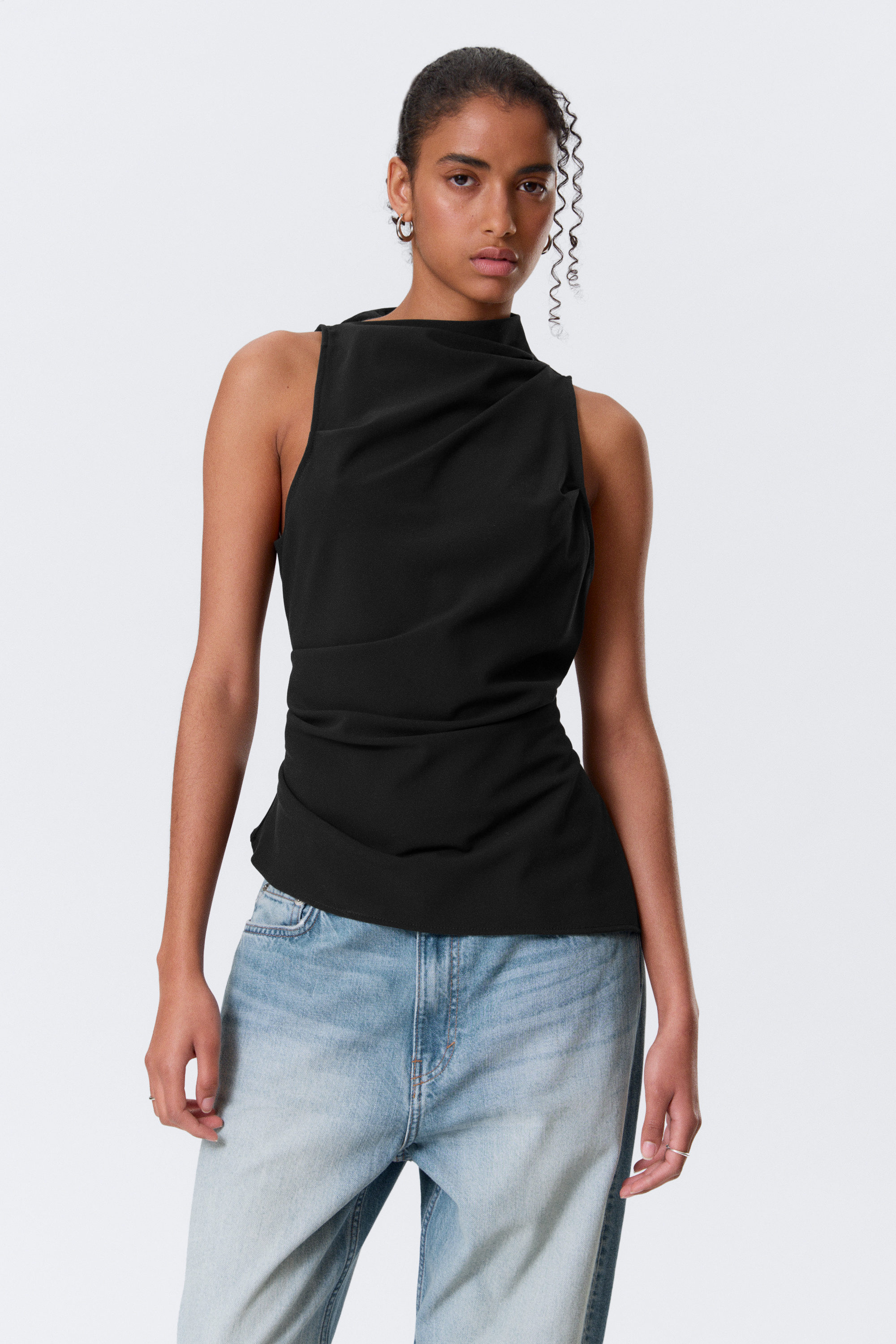 annie sleeveless boat-neck top - Black | Weekday WW