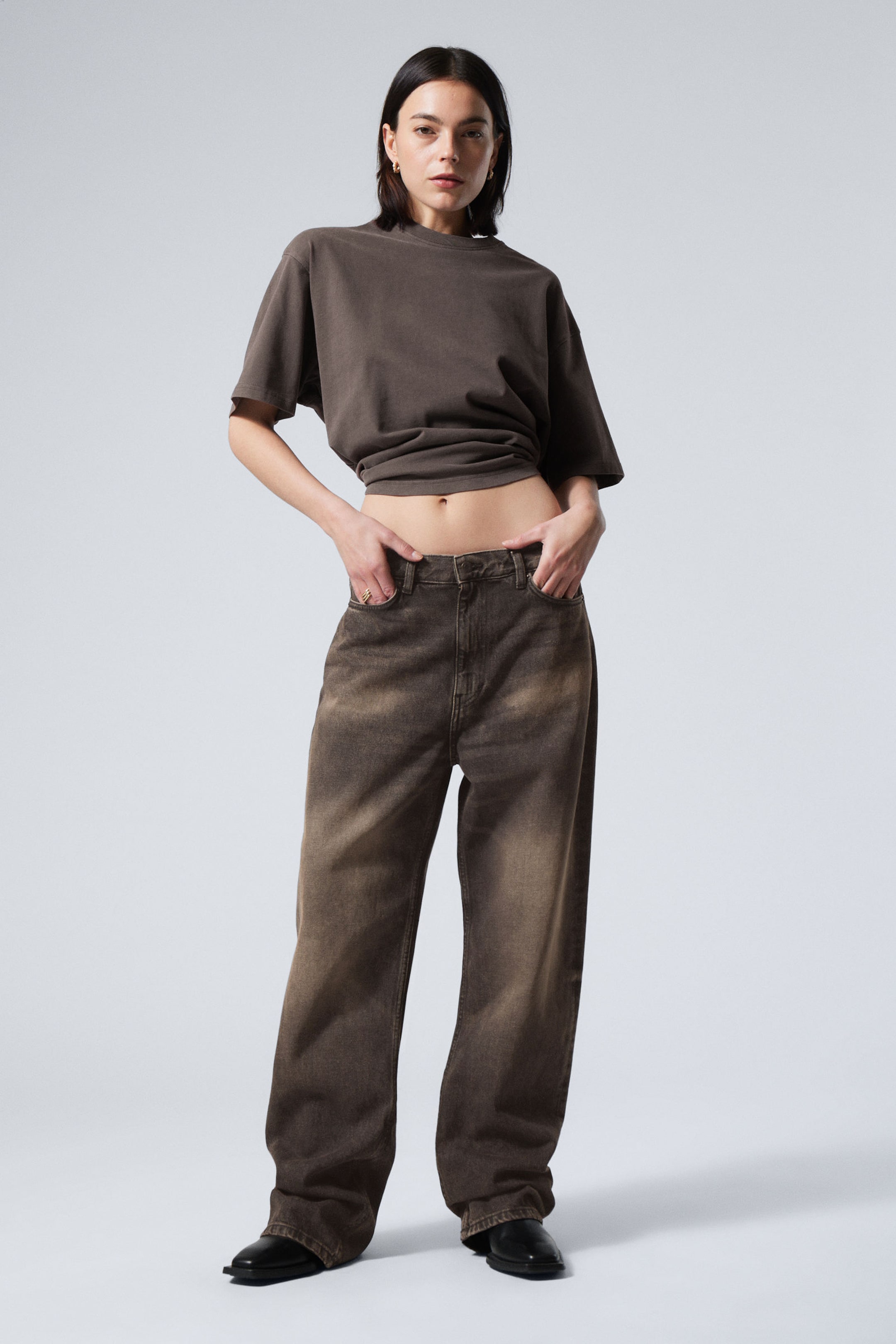 Bruin met wassing - Galaxy Loose Straight Leg Jeans - 3