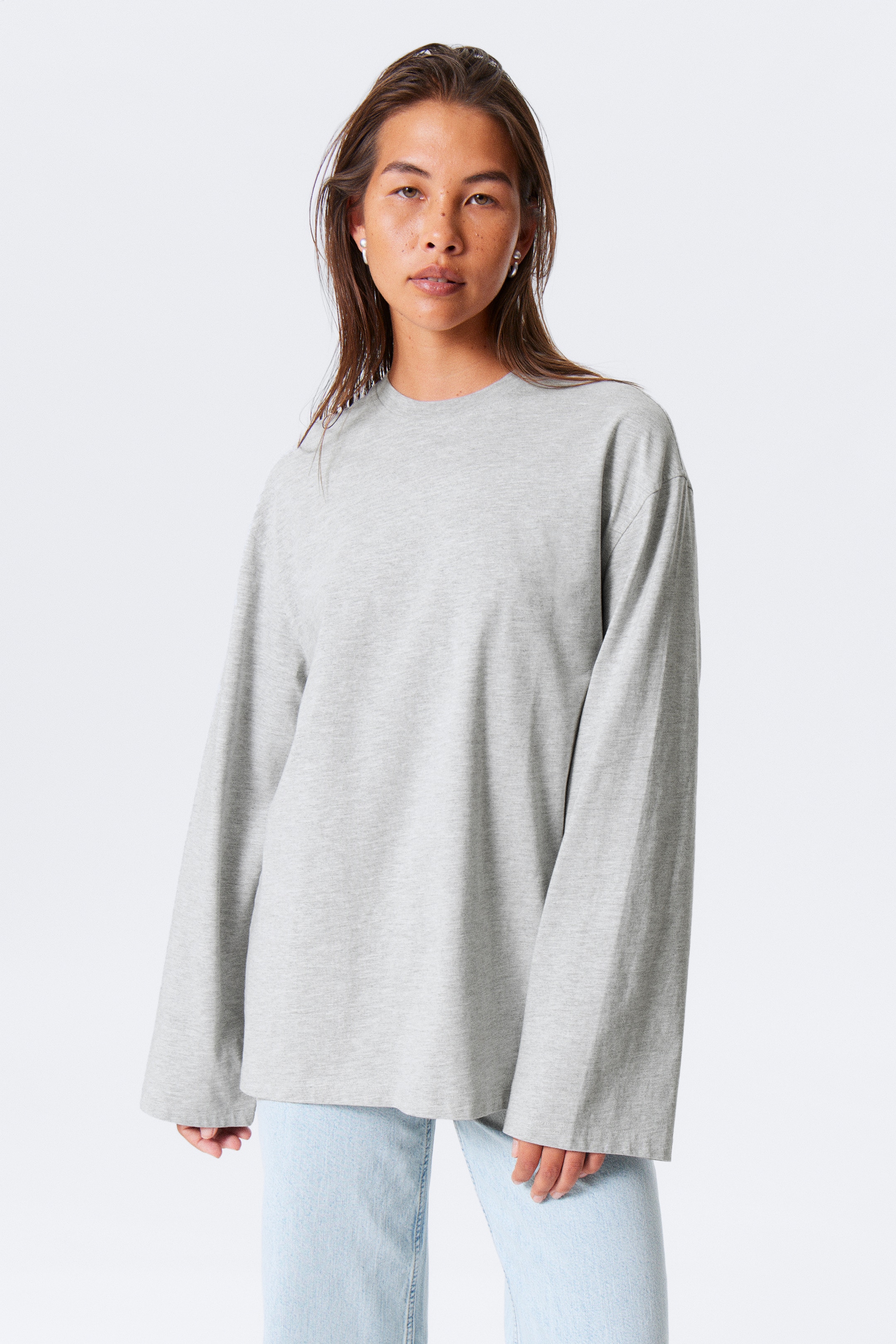 Grotere afbeelding bekijken: Oversized Long Sleeve T-shirt - Lichtgrijs - DAMES | H&M NL 1