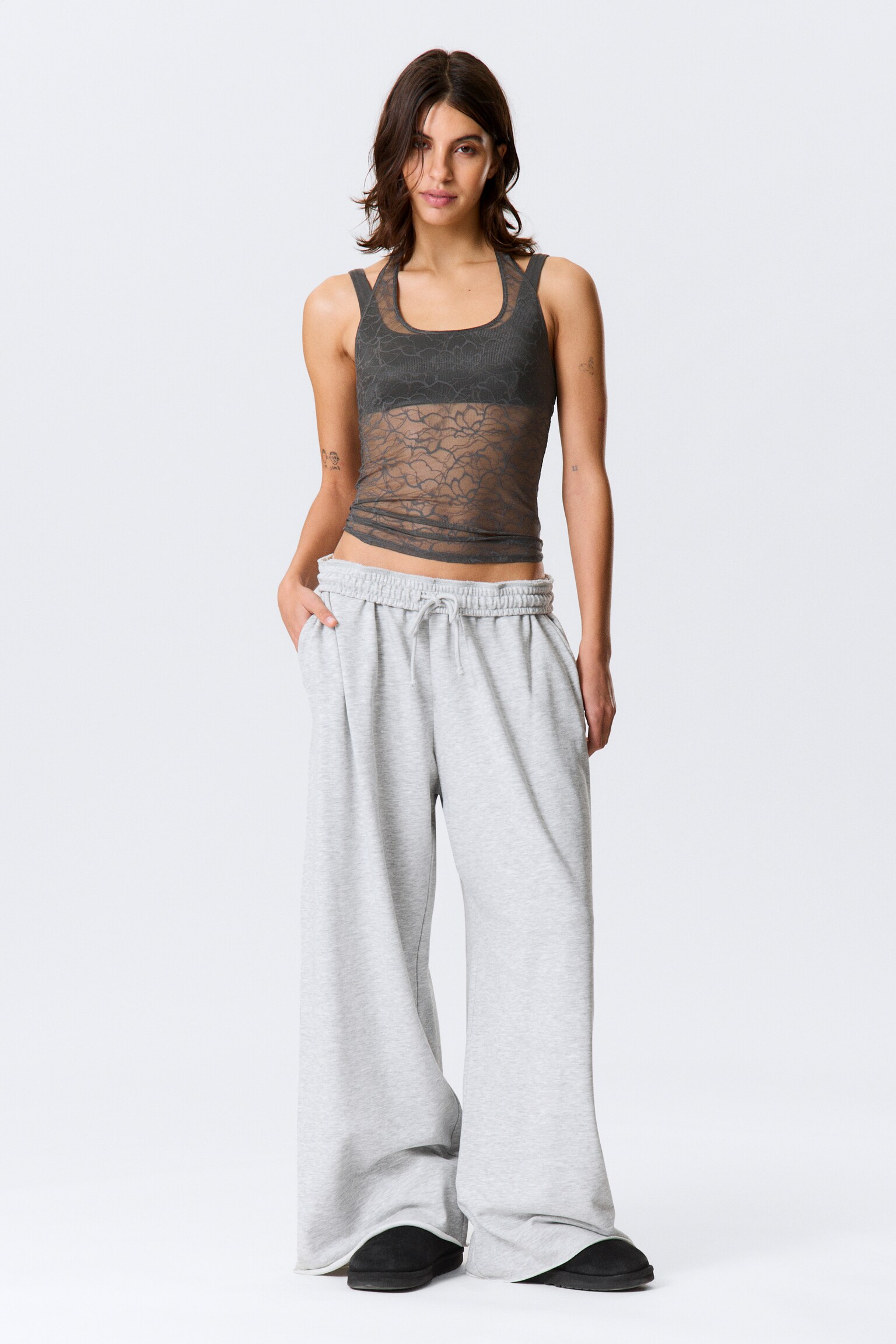 Halterneck top ze vzorované krajky - Tmavě šedá/Béžové - 5