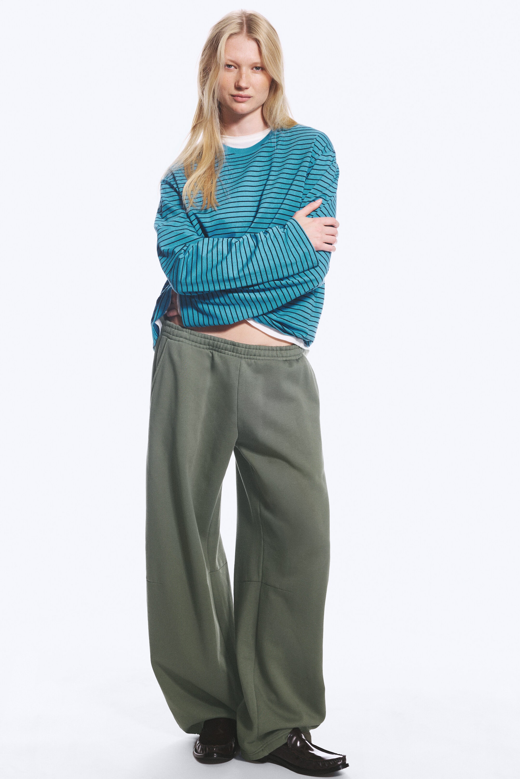 Washed Dark Khaki Green - Mid-Rise Heavyweight Barrel Sweatpants
