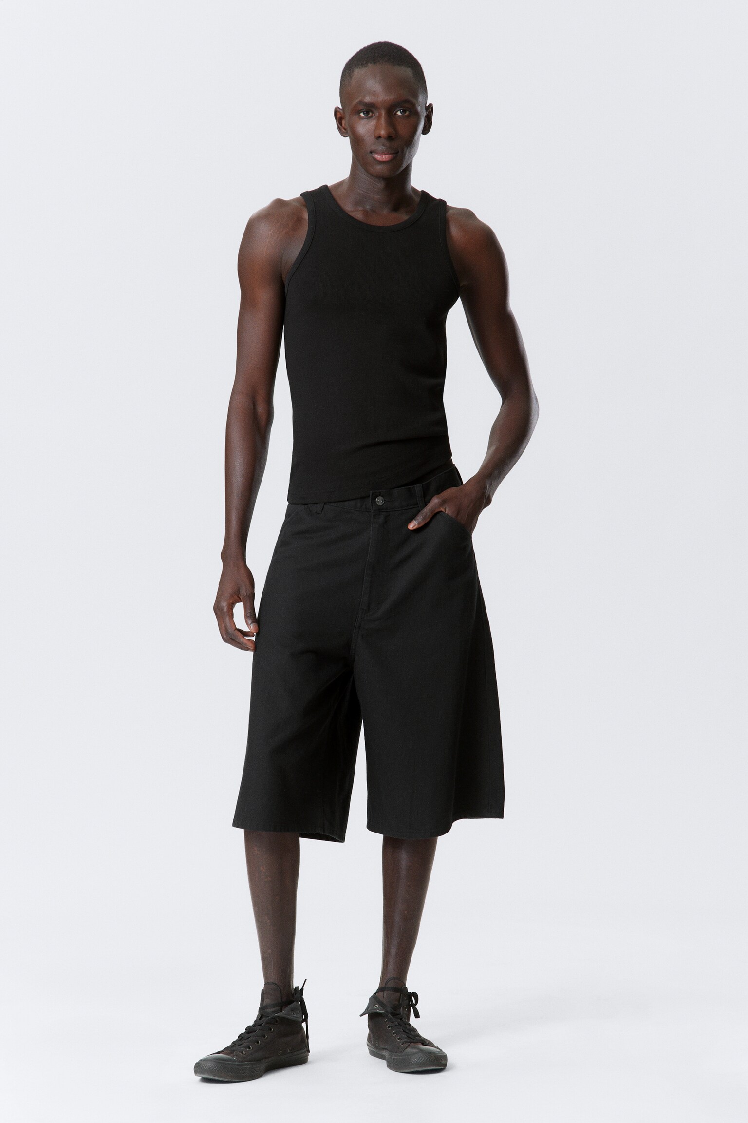 Shorts holgados de mezcla de lino Astro - Negro/Crudo - 9
