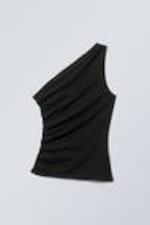 Black - Asymmetric One Shoulder Top - 0