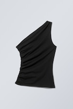 Svart - Asymmetrisk One-Shoulder-topp - 0