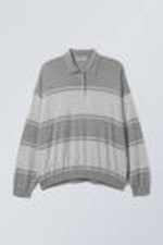 Grey Stripe - Loose Knitted Pique Sweater - 0