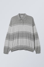 Grey Stripe - Loose Knitted Pique Sweater - 0