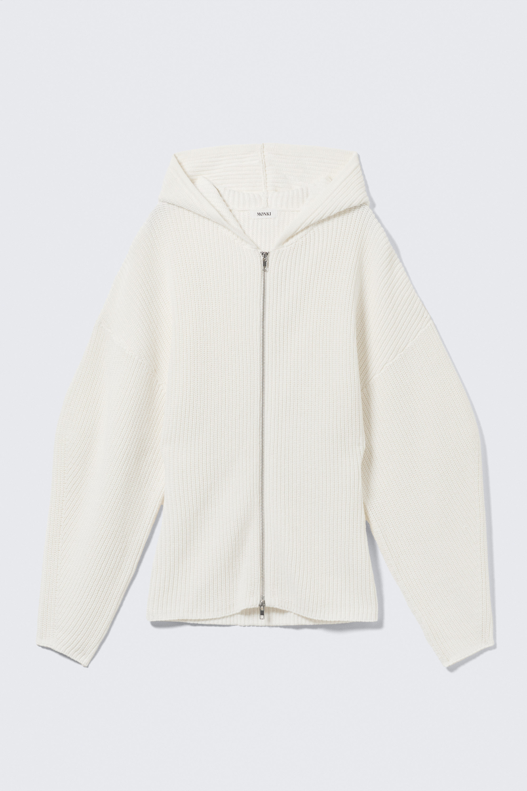 White - Long Knitted Zip Hoodie - 0