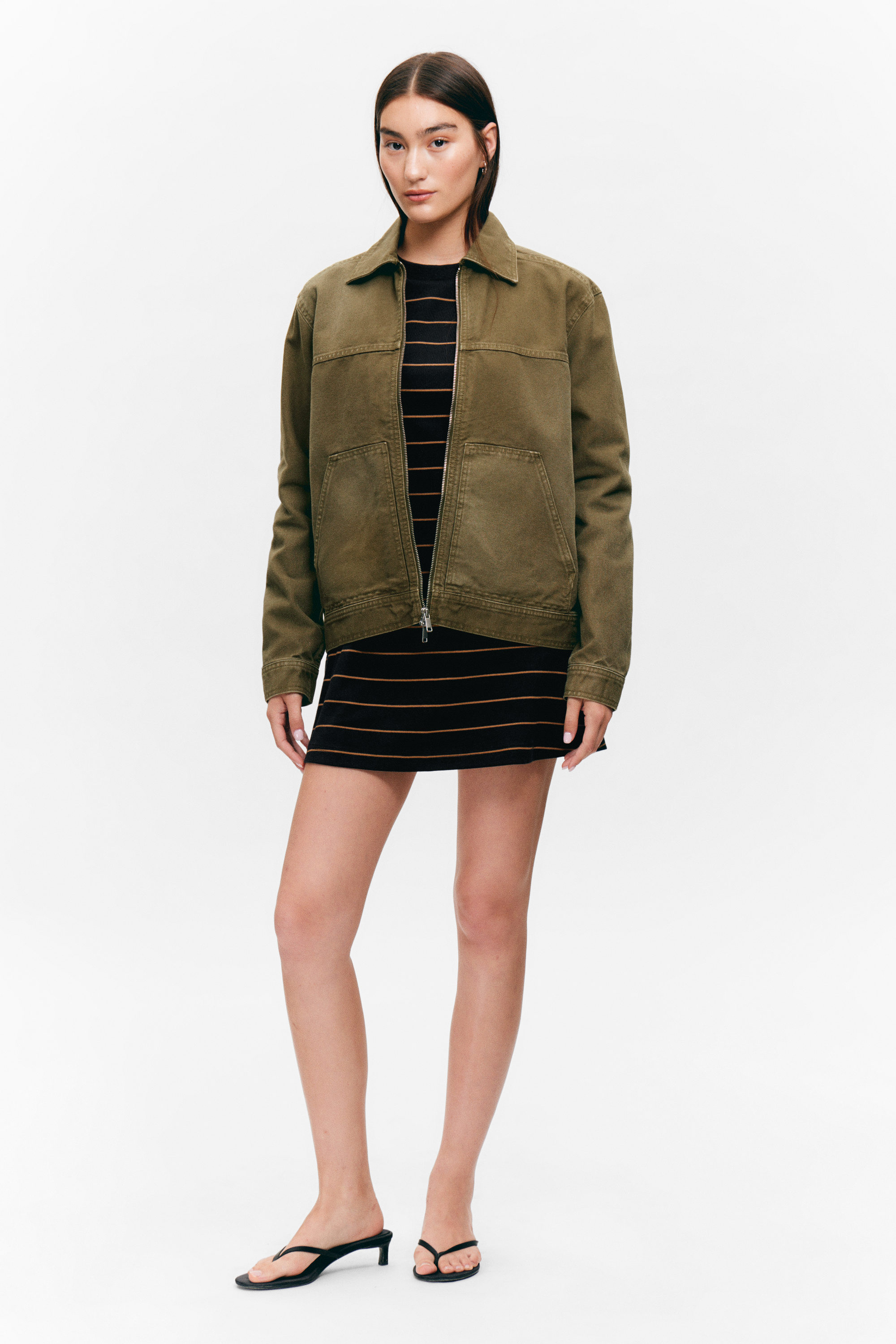 Dunkles Khakigrün - Oxford-Jacke mit Zwei-Wege-Reißverschluss - 2
