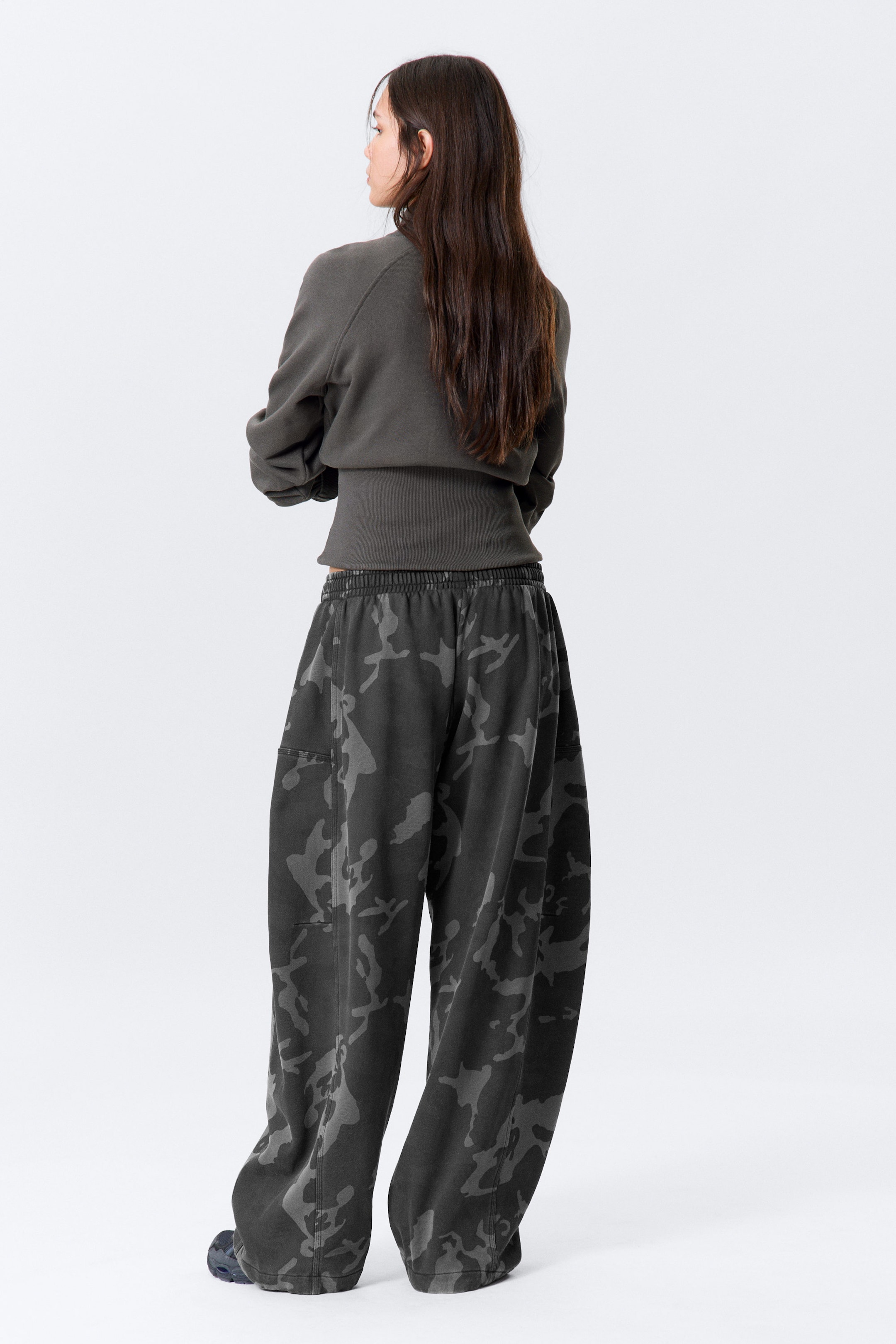 Dark Grey - Camo - Loose Printed Cotton Terry Sweatpants - 2