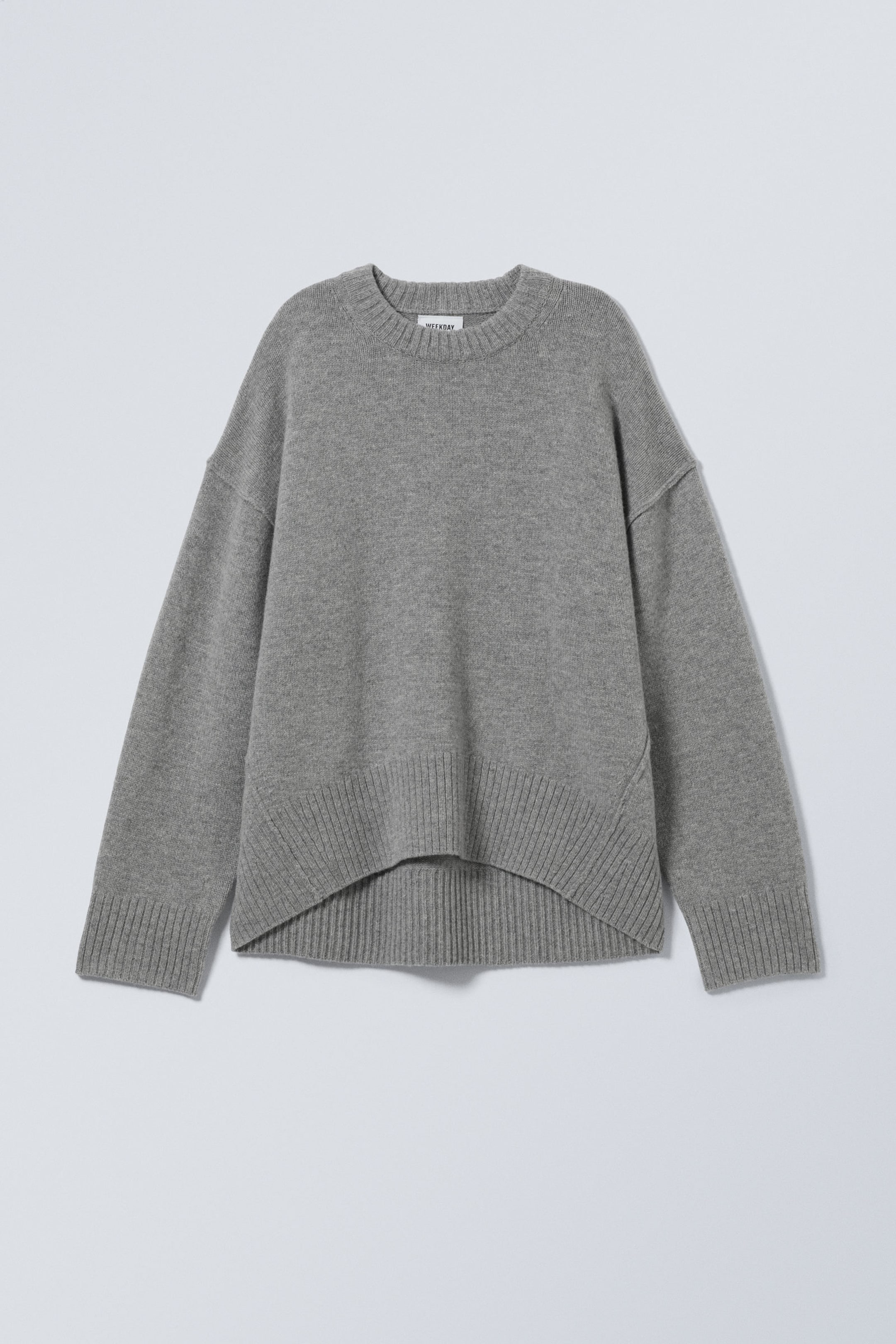 Grey Melange - Loose Knitted Wool Sweater - 0