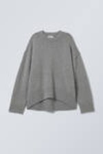 Grey Melange - Loose Knitted Wool Sweater - 0