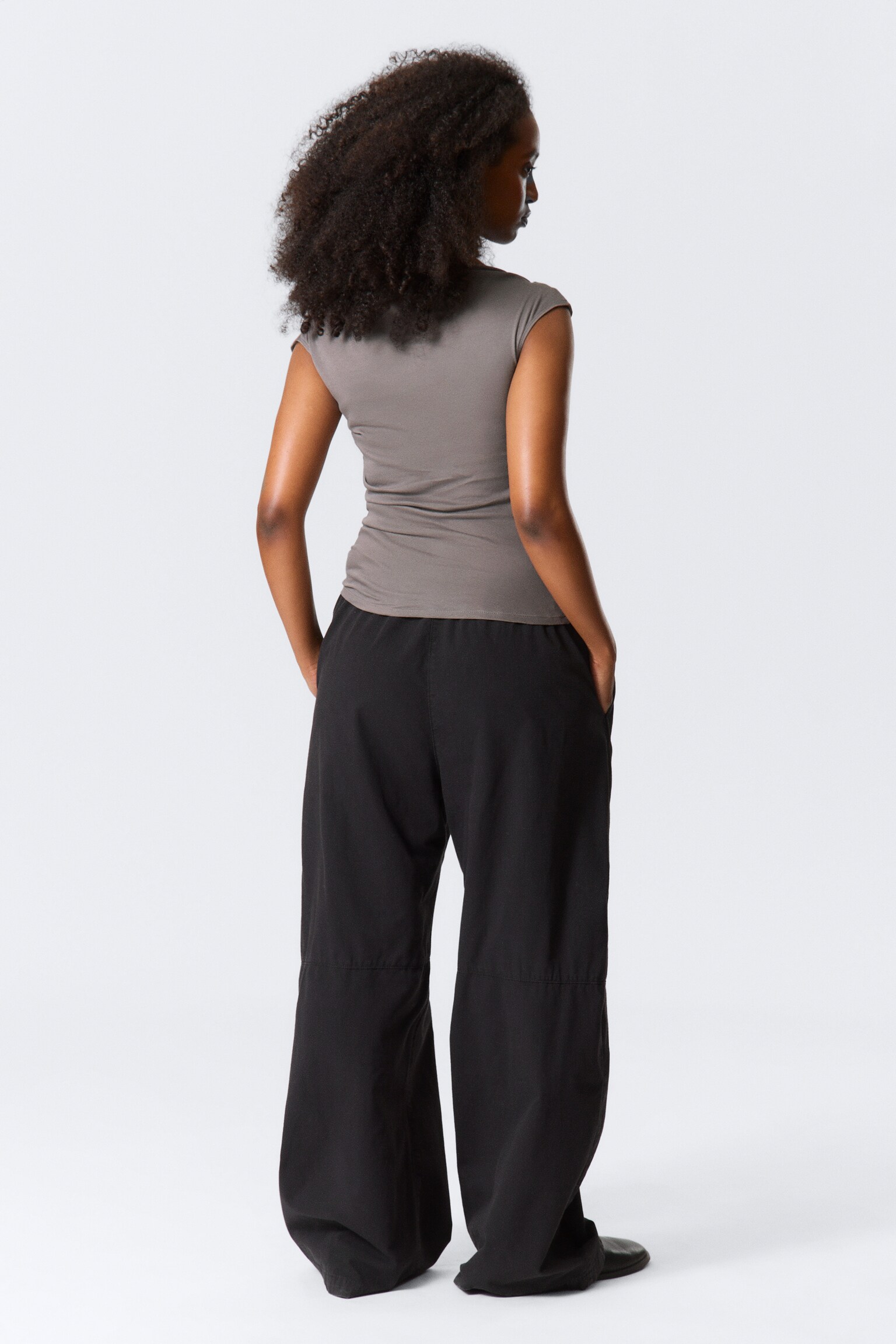 Wide-Shoulder Cotton Top - Grey/Black - 5