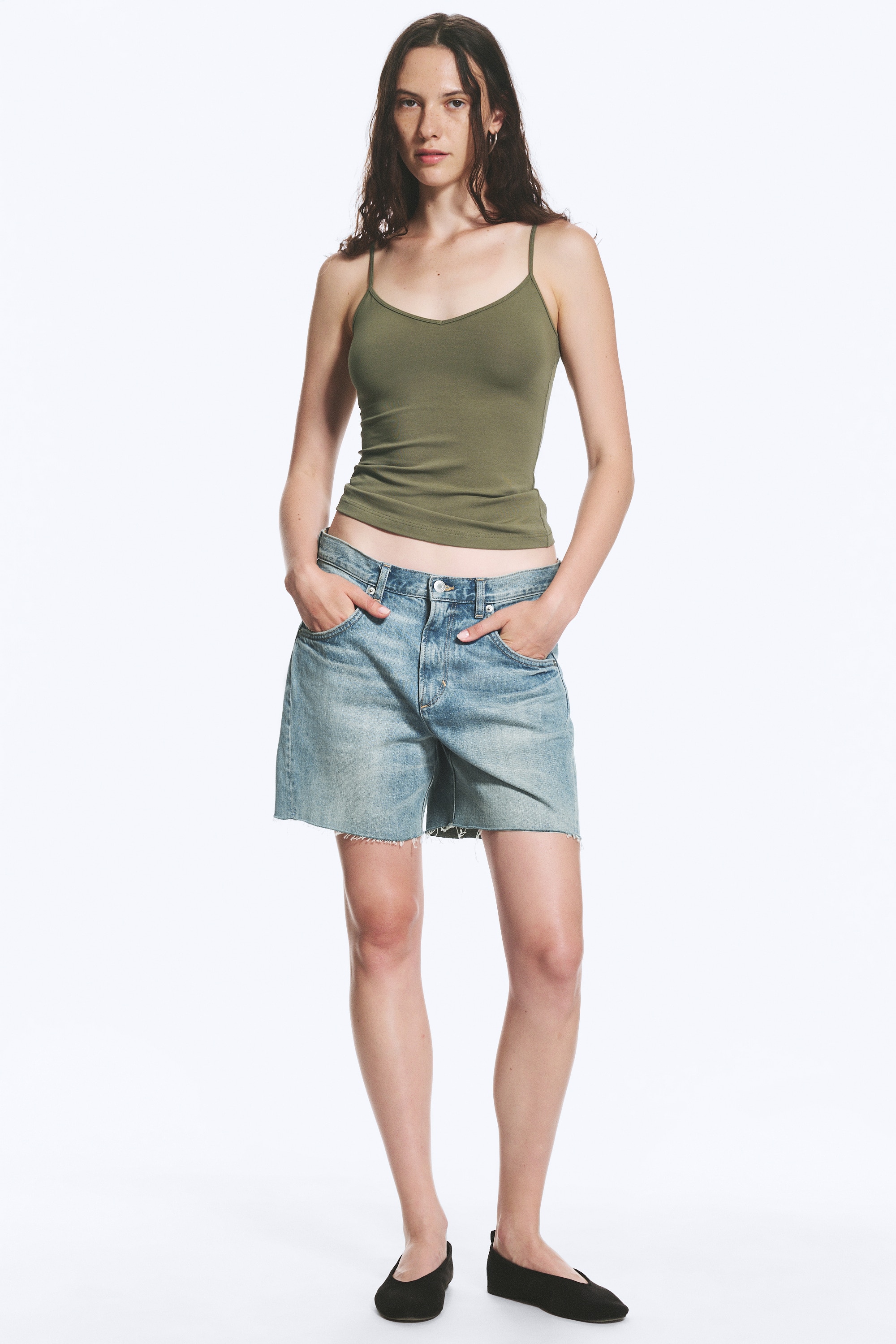 Set van 2 katoenen slim fit singlet met V-hals - Black & Khaki Green/Wit/Zwart/Dusty Light Pink/Black