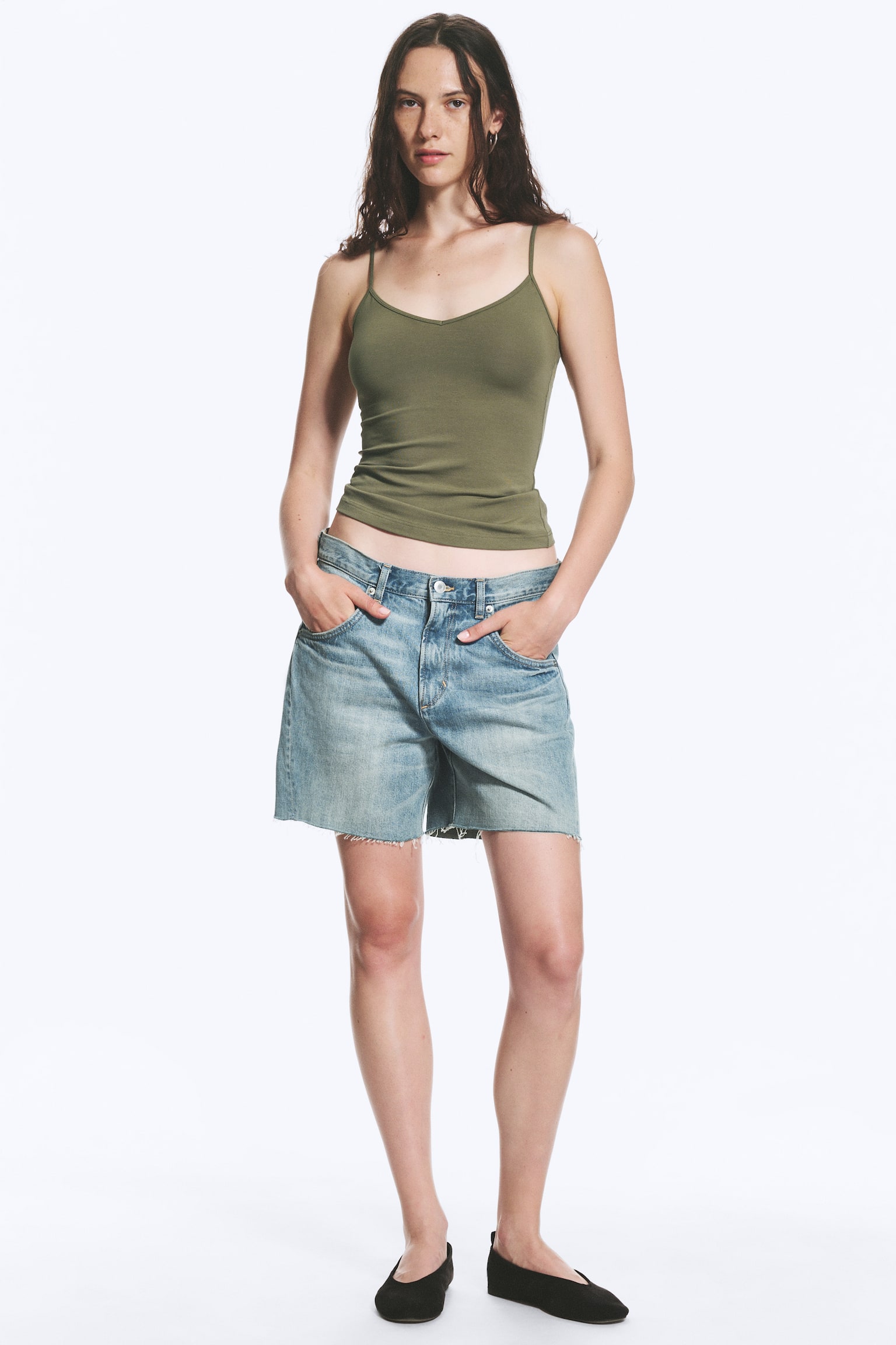 Set van 2 katoenen slim fit singlet met V-hals - Black & Khaki Green/Wit/Zwart - 1