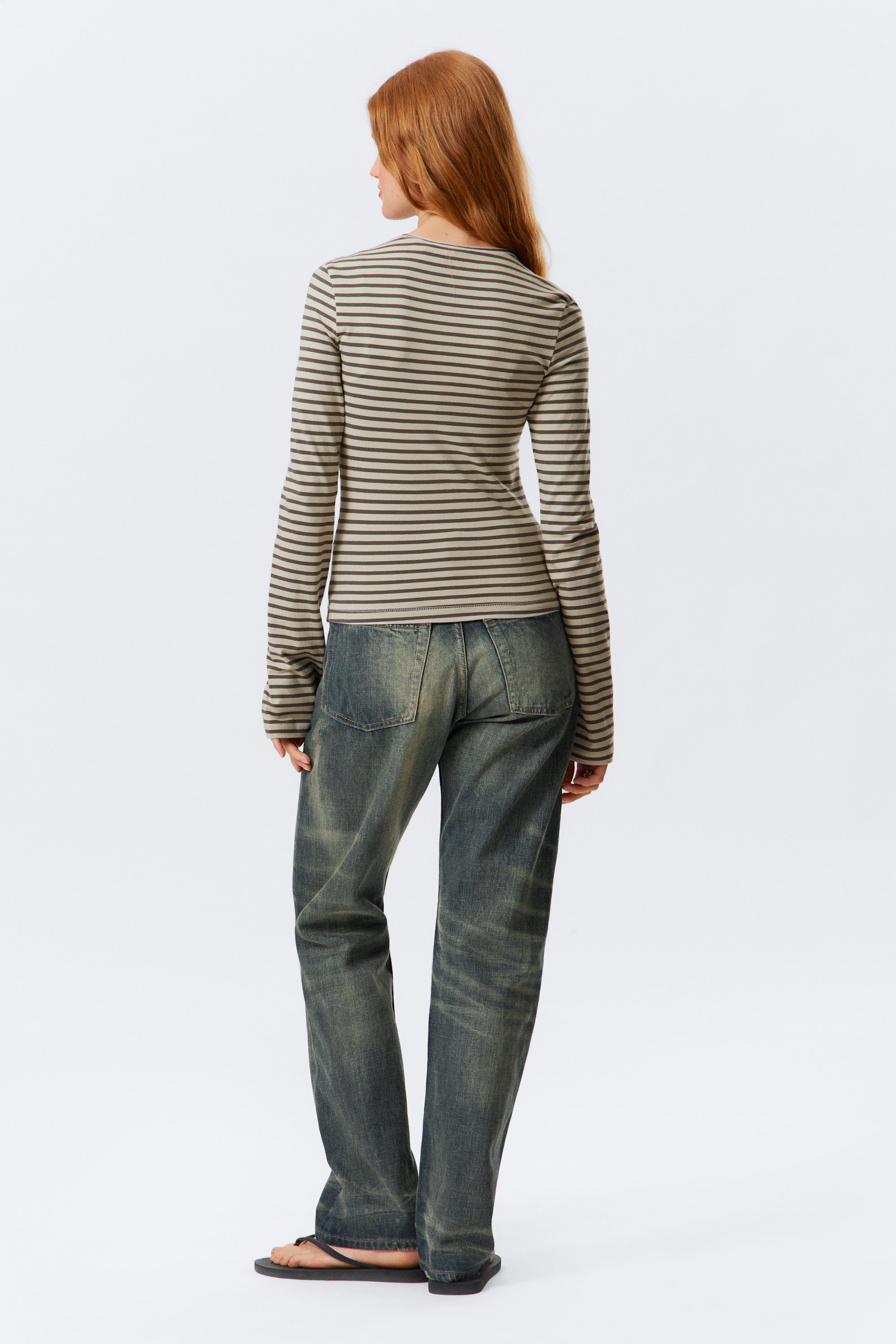 Graubraun gestreift - Longsleeve aus Baumwolle - 2