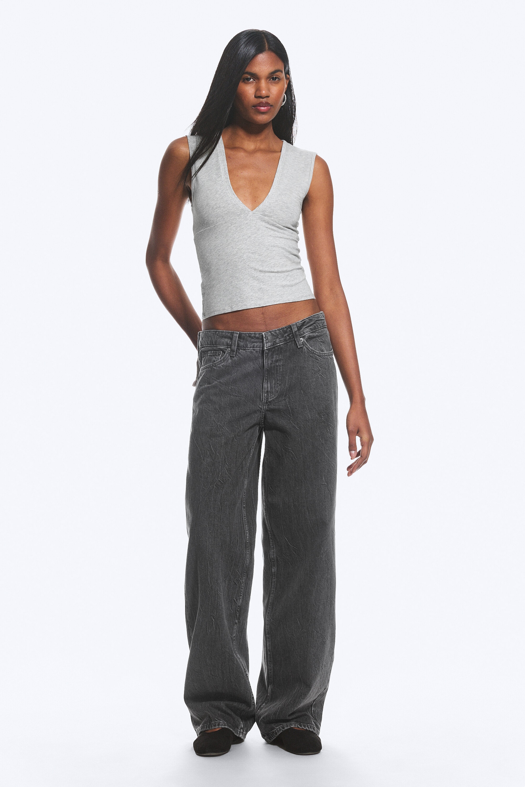 Risso Black - Black - Ample Low Waist Loose Wide Leg Jeans - 2