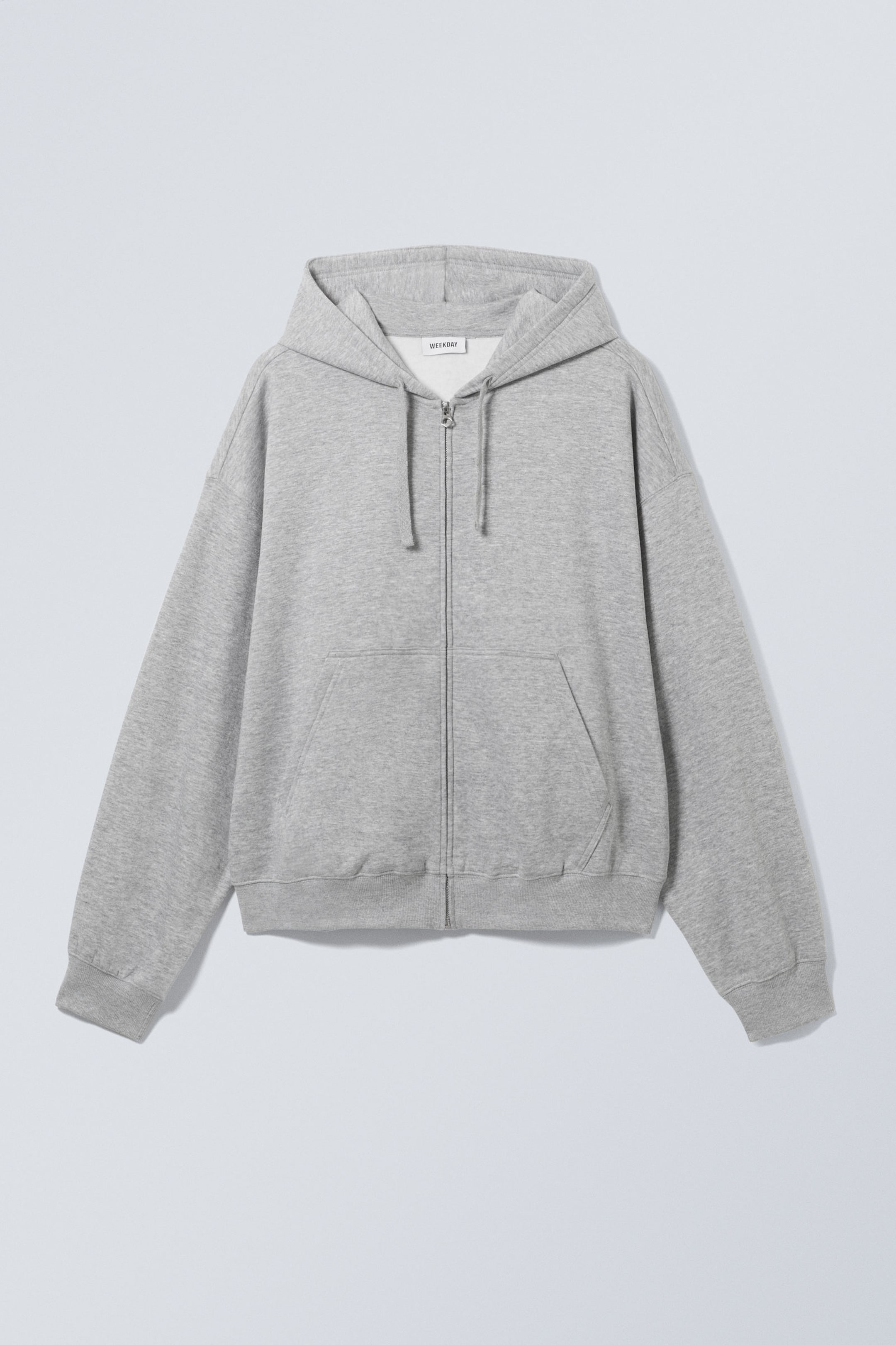 Hellgrau meliert - Kastiger, mittelschwerer Hoodie mit Reißverschluss - 4
