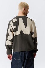 Dark Mole - Back Print - Oversized Graphic Knitted Cotton Sweater - 0