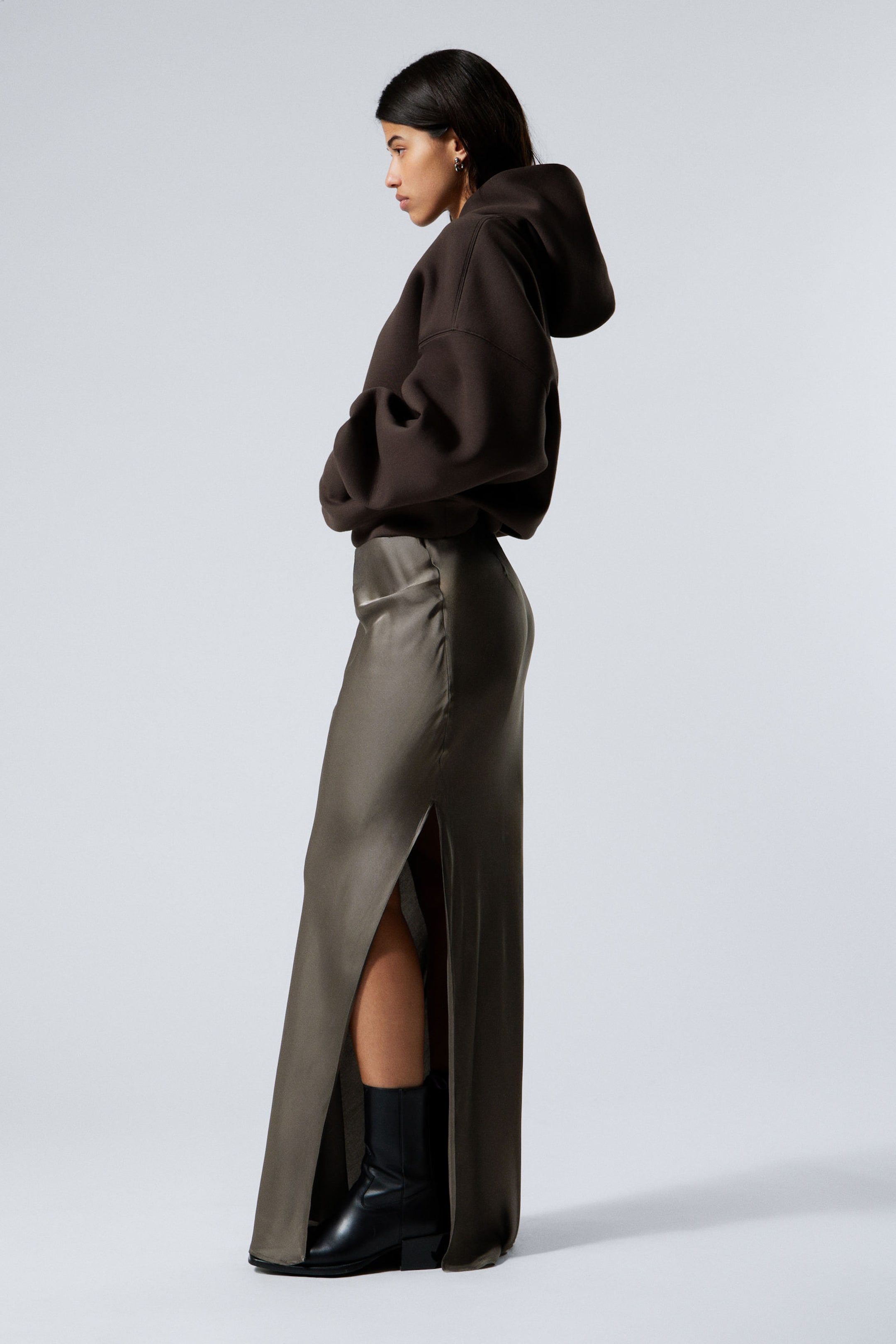 #58534F - Low Rise Bias-Cut Satin Maxi Skirt - 2