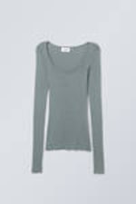 Staubiges Türkis - Durchscheinendes Longsleeve-Top Tea - 0