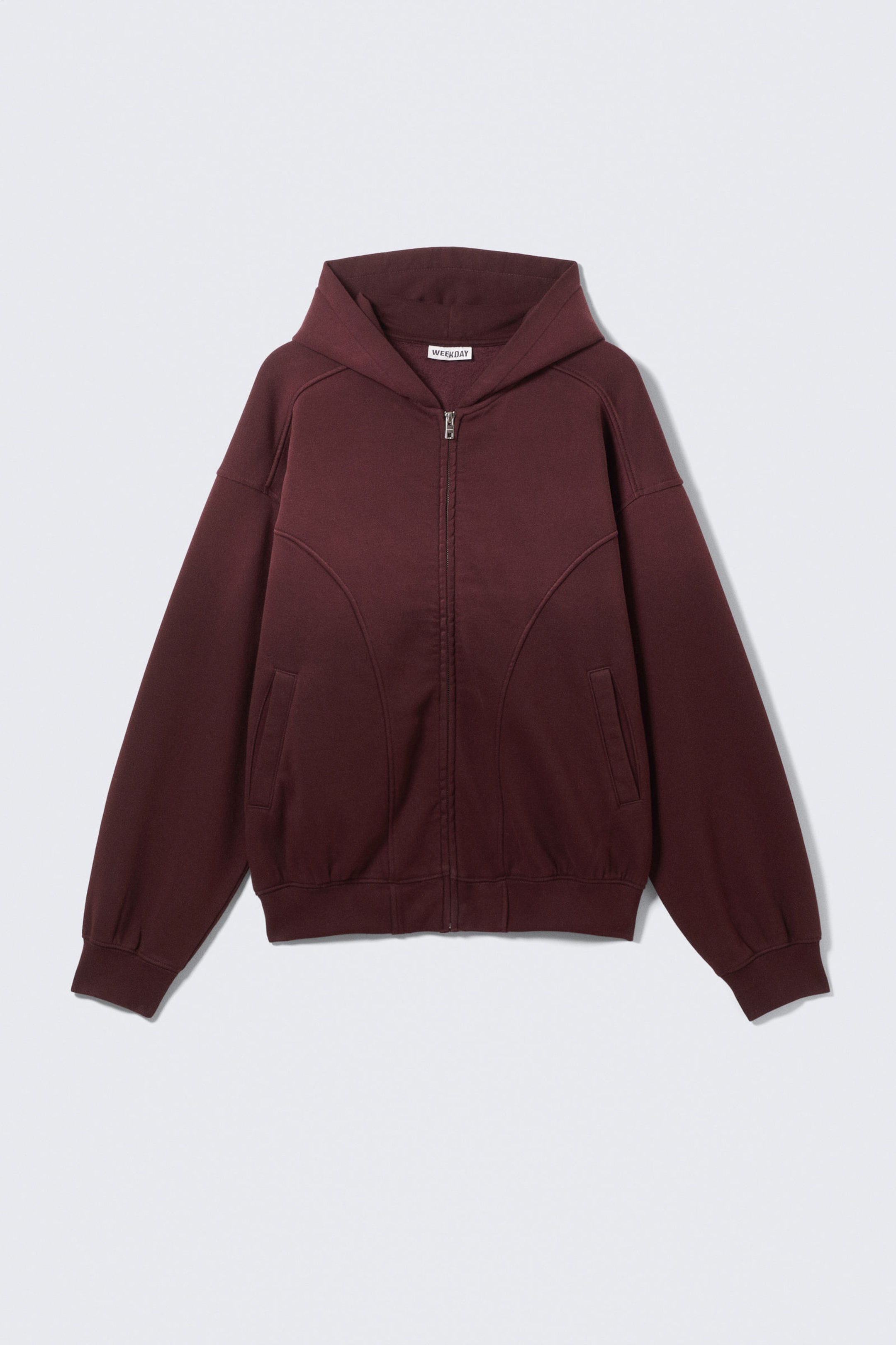 Dark Red - Round Oversized Zip Hoodie - 5