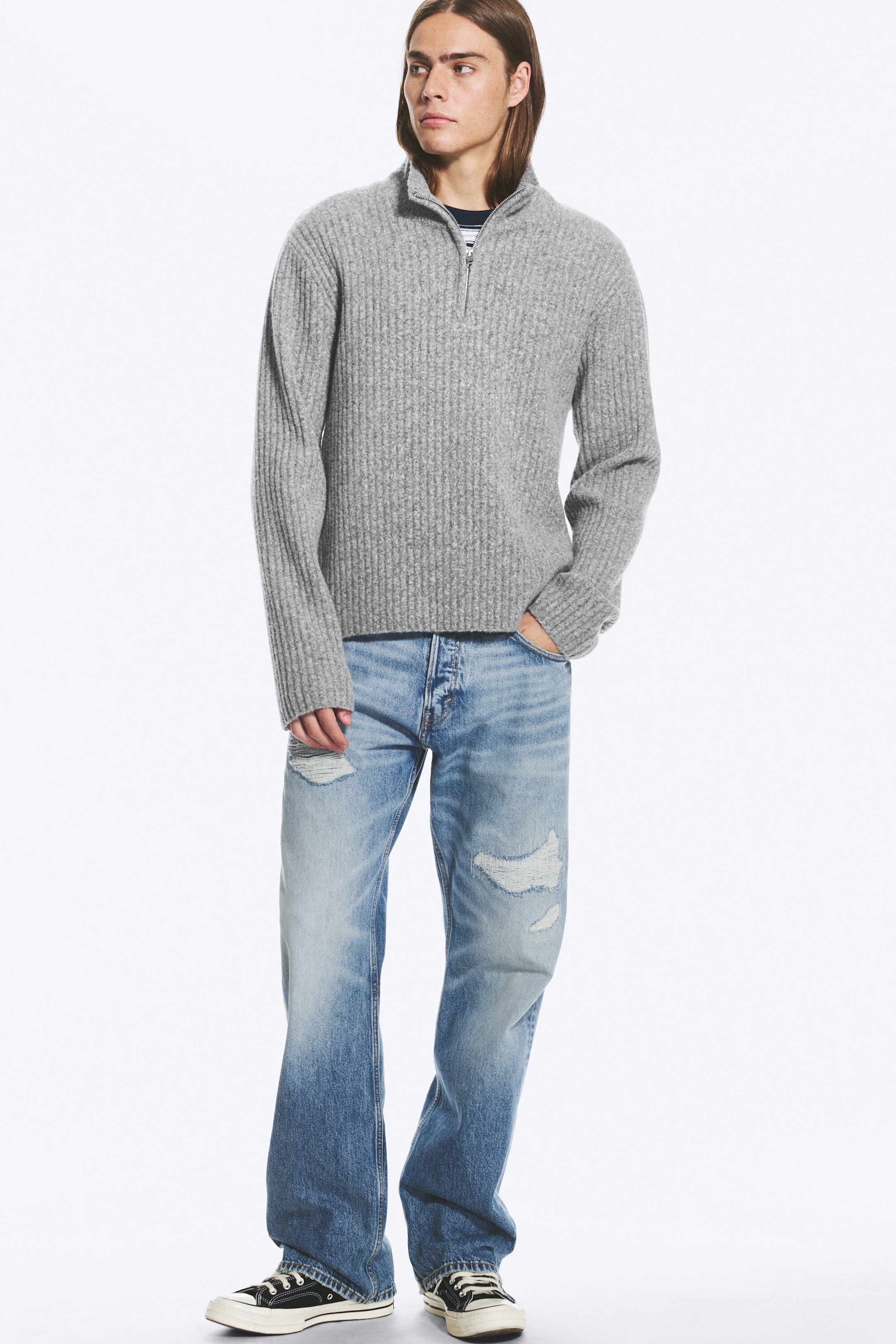 Gris - Pull demi-zip en laine mélangée - 2