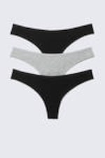 Black & Grey Melange - 3-pack Soft Cotton Thongs - 0