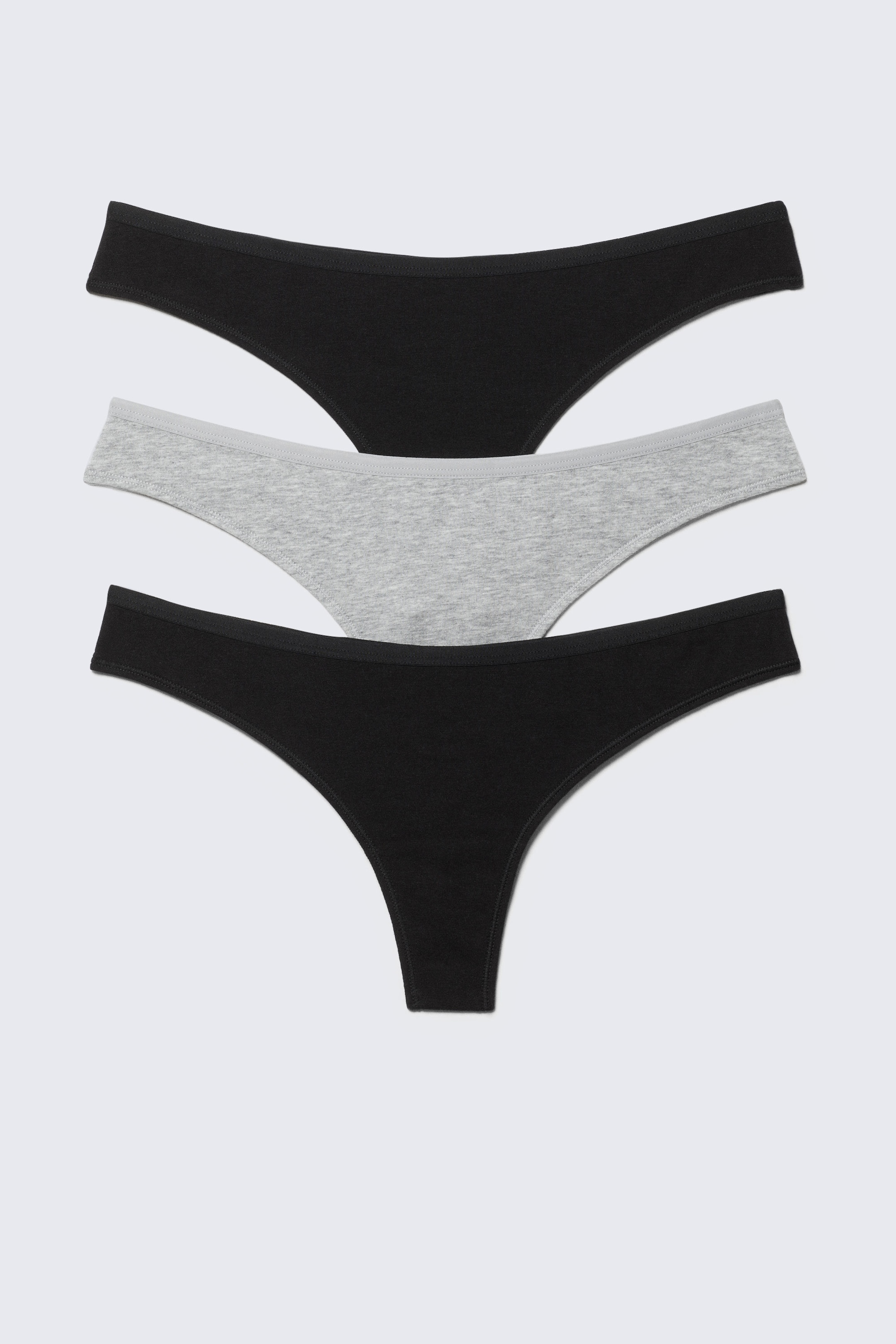 Black & Grey Melange - 3-pack Soft Cotton Thongs - 1