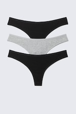 Black & Grey Melange - 3-pack Soft Cotton Thongs - 0